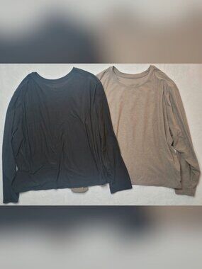 Athletic Works Bundle 2 ButterCore Soft Long Sleeve Tee Black & Beige XXL & XXXL